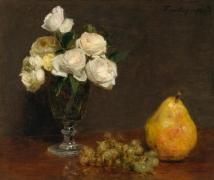 Картина Натюрморт с розами и фруктами, Анри Фантен-Латур 